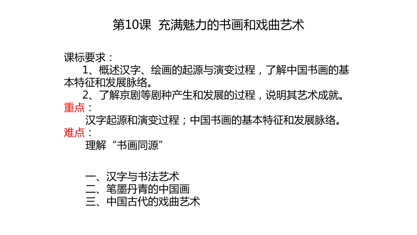 2020-2021学年高中历史人教版必修3第10课 充满魅力的书画和戏曲艺术 课件（32张PPT）江西省吉安市峡江中学