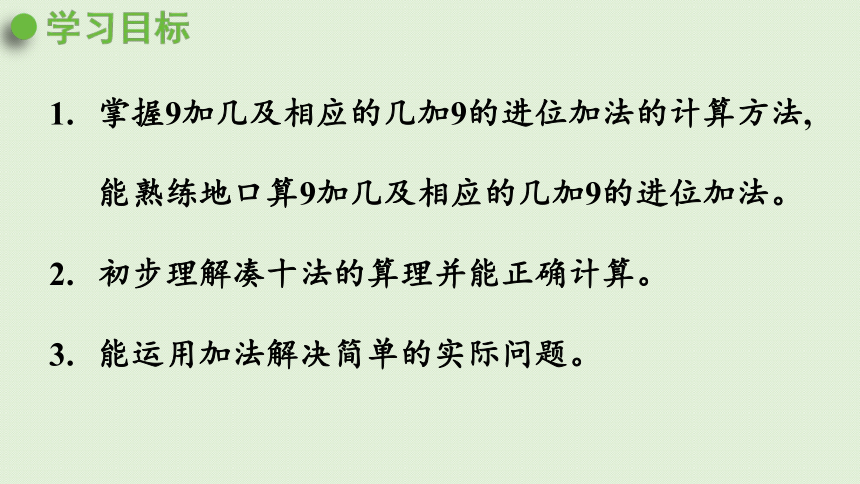 小学数学青岛版（六三制）一年级上七  9加几及相应的几加9的进位加法  课件（27张ppt）