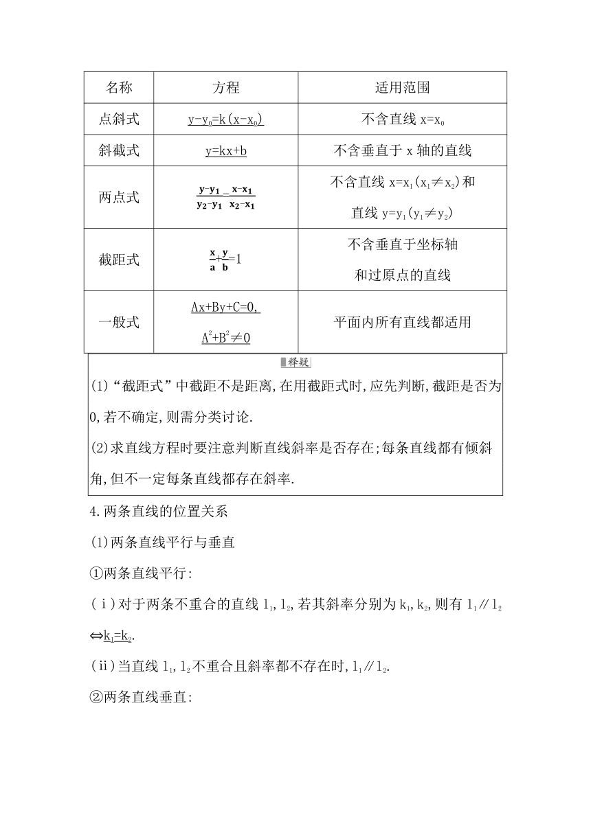 2023届高考一轮复习导与练(选择性必修第一册)第八章 第1节 直线与方程 讲义（Word版含答案）