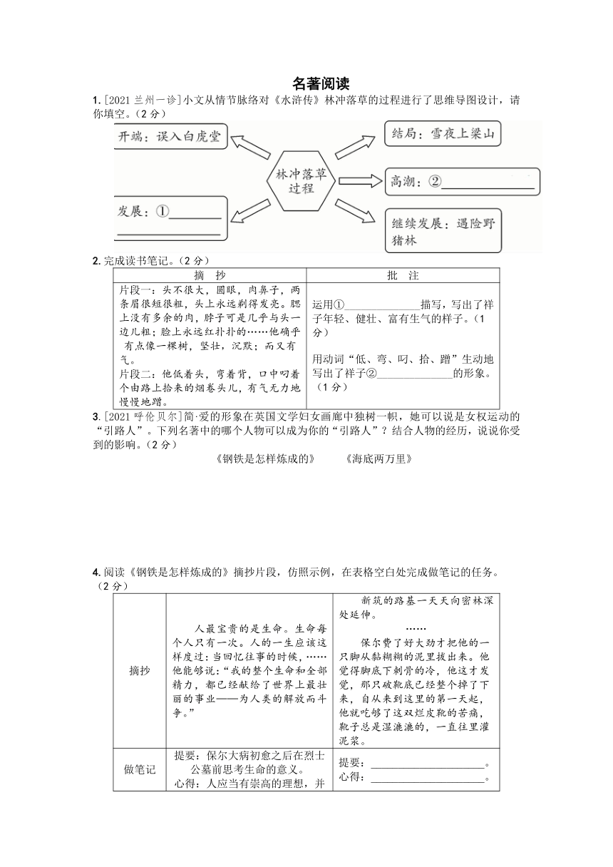 名著阅读练习 -2022年甘肃中考语文二轮复习专题突破精练（Word版   含答案）