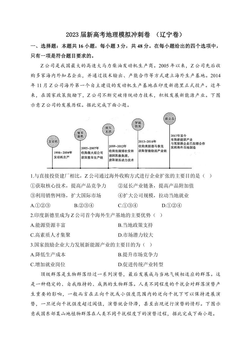 2023届新高考地理模拟冲刺卷（辽宁卷）（含解析）