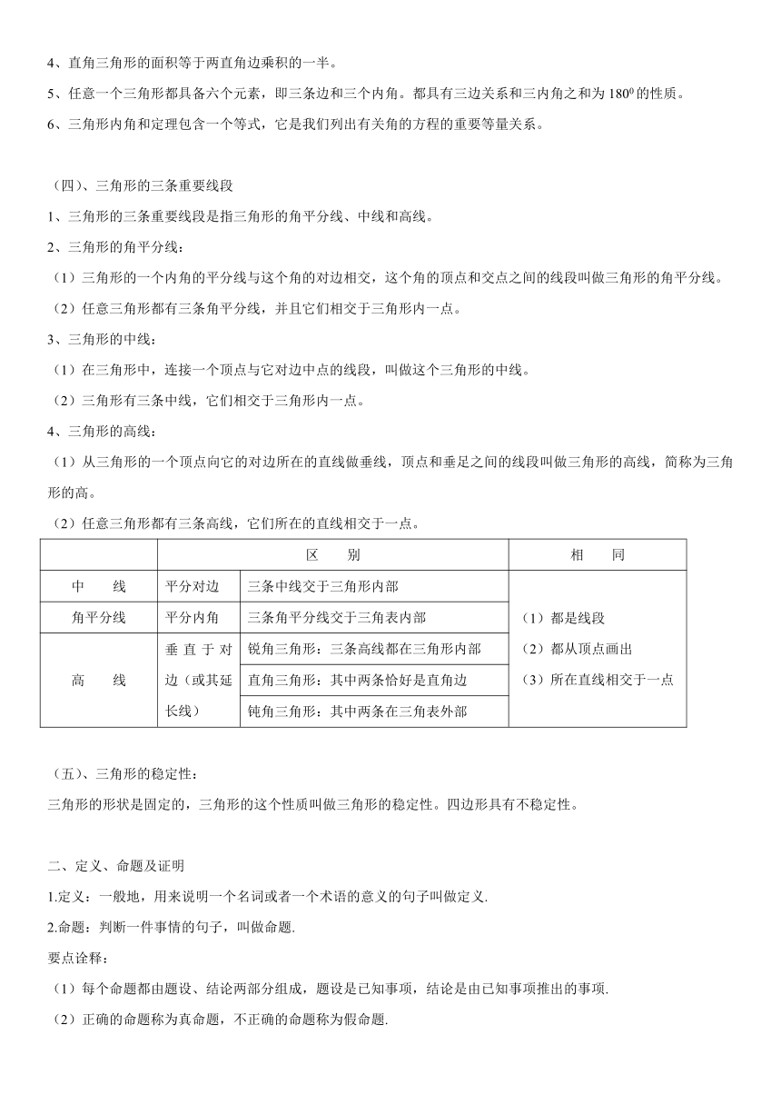 第2章 三角形（知识点汇总·湘教8上）