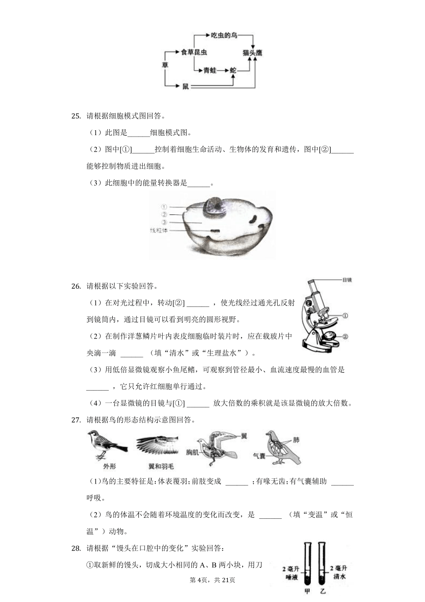 2020-2021学年天津市津南区初中南部学区八年级（下）期中生物试卷（word版 含解析）