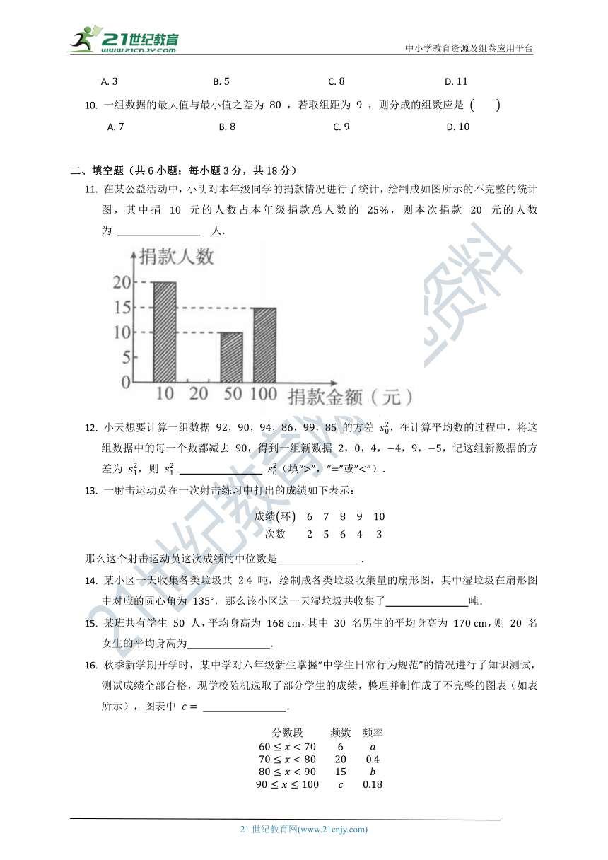 第二十章 数据的分析单元质量检测试卷A（含答案）