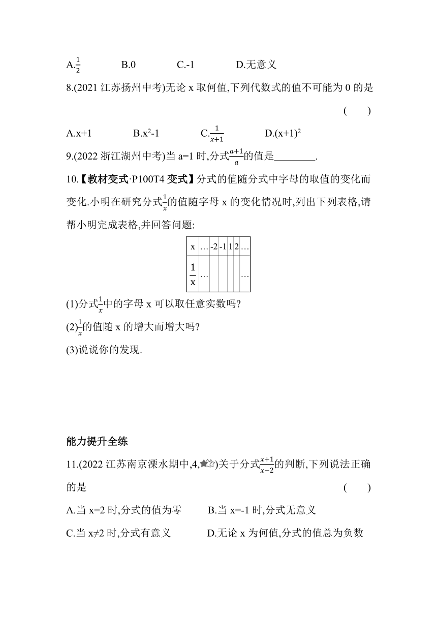 苏科版数学八年级下册10.1　分式  同步练习（含解析）