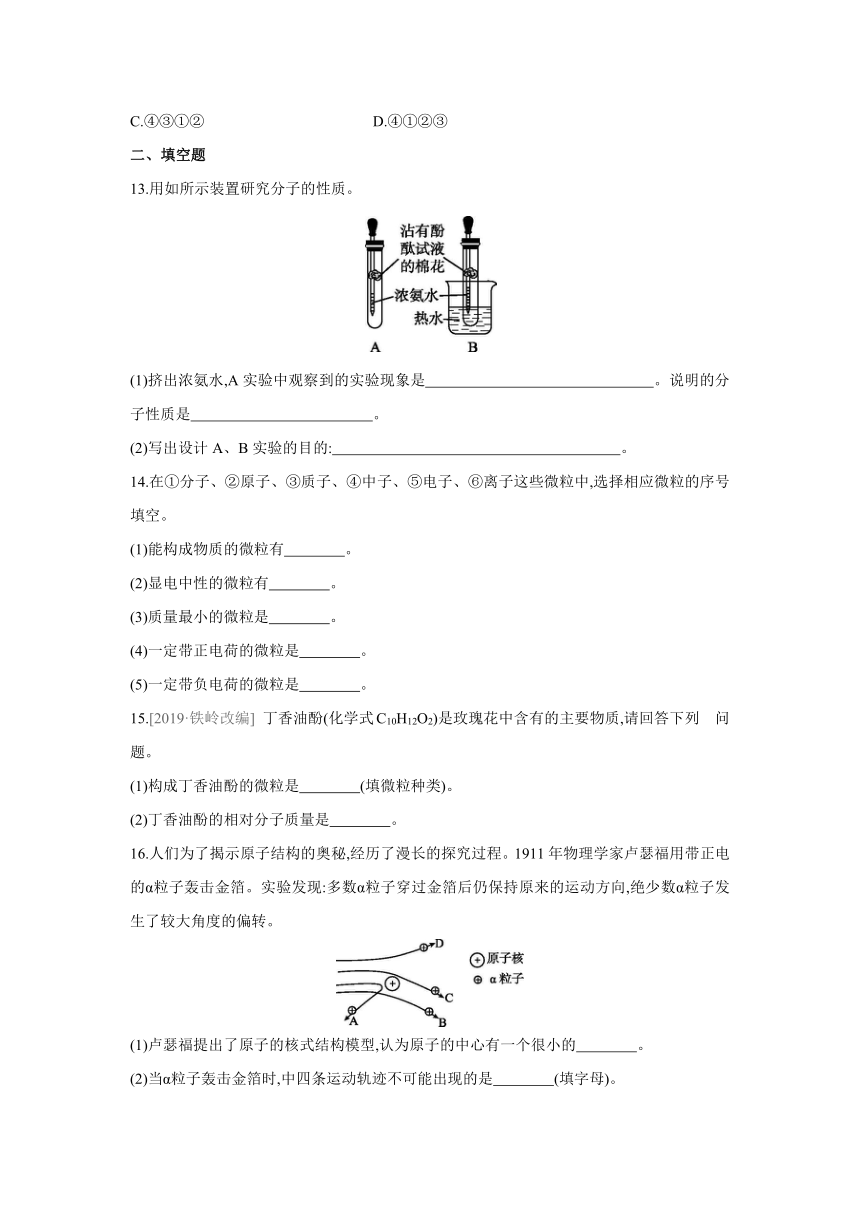 沪教版（全国）化学九年级上册课课练：专题训练  分子、原子和离子（word版  有答案）