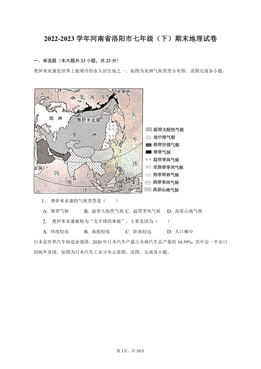 2022-2023学年河南省洛阳市七年级（下）期末地理试卷（含解析）