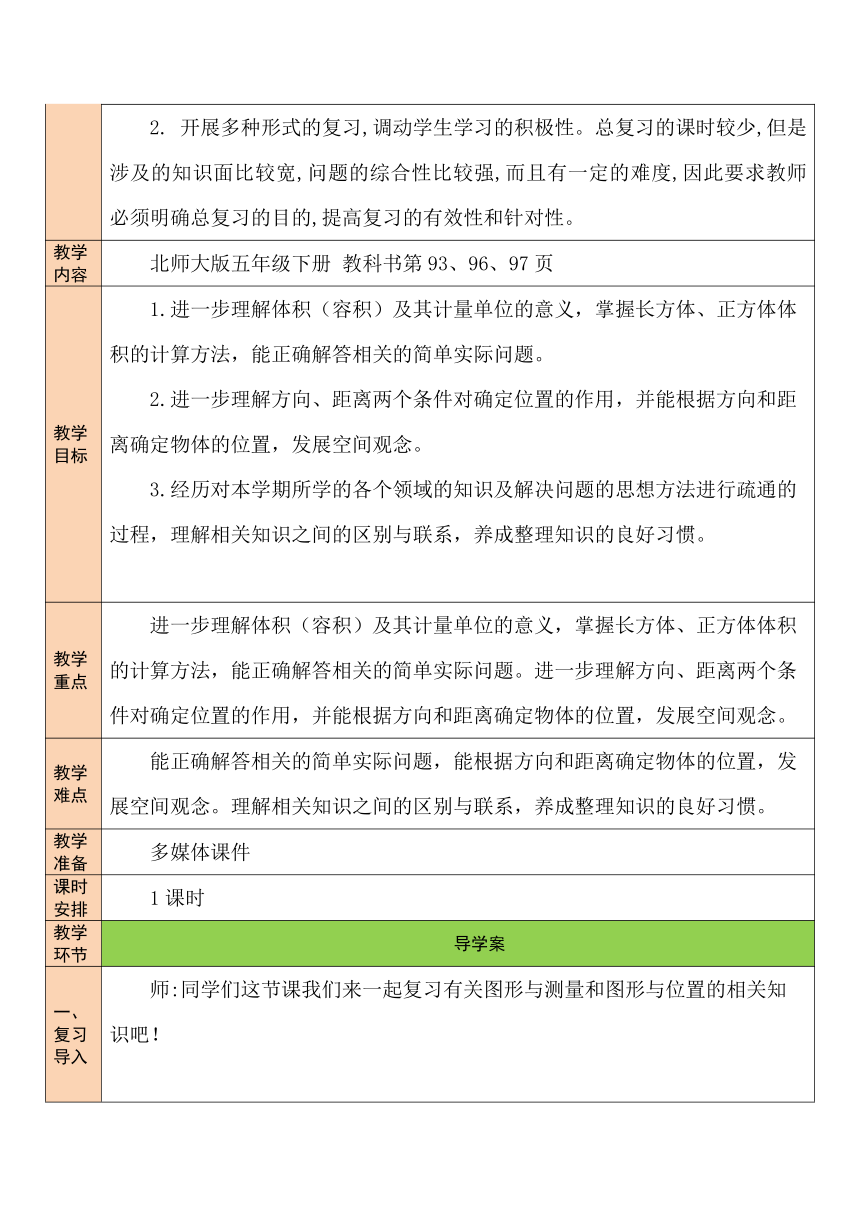 总复习第5课时 图形与几何（2）北师大版数学小学五年级下册表格式教案