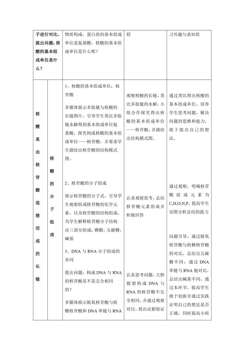 高中生物人教版（2019）必修一 2.5 核酸是遗传信息的携带者 教案（表格式）