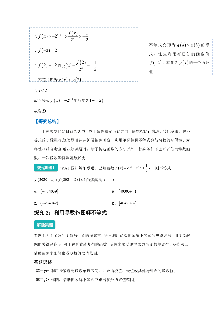 2022年高三数学二轮专题复习：利用导数解不等式问题 讲义（Word版含解析）