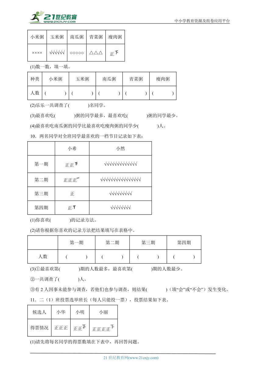 第一单元数据收集整理高频考点练习卷（单元测试） 小学数学二年级下册人教版（含答案）