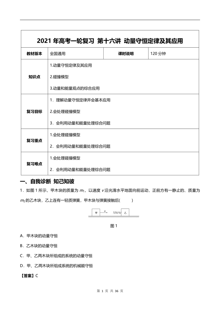 【2021年高考一轮课程】物理 全国通用版 第16讲 动量守恒定律及其应用 教案