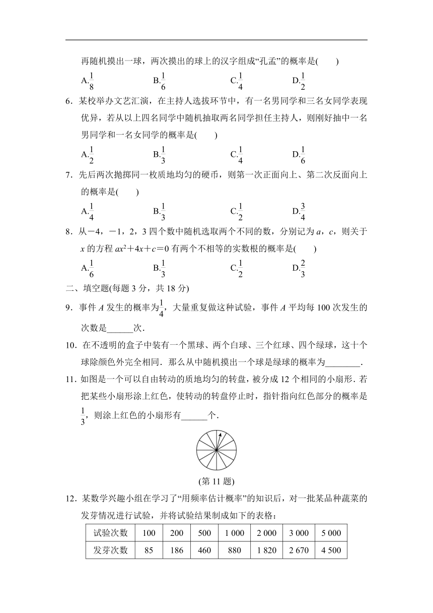 华师大版数学九年级上册第25章 随机事件的概率学情评估（含答案）
