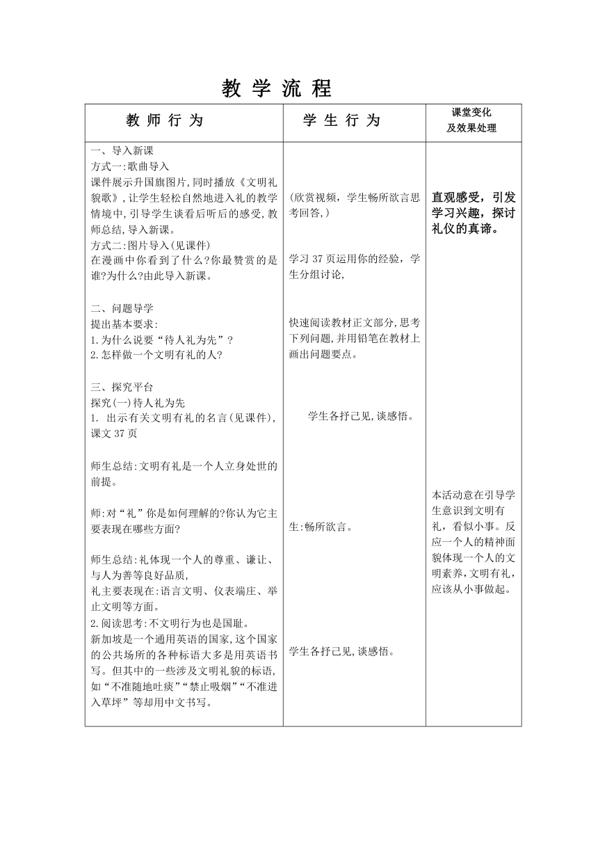 4.2 以礼待人 教案（表格式）