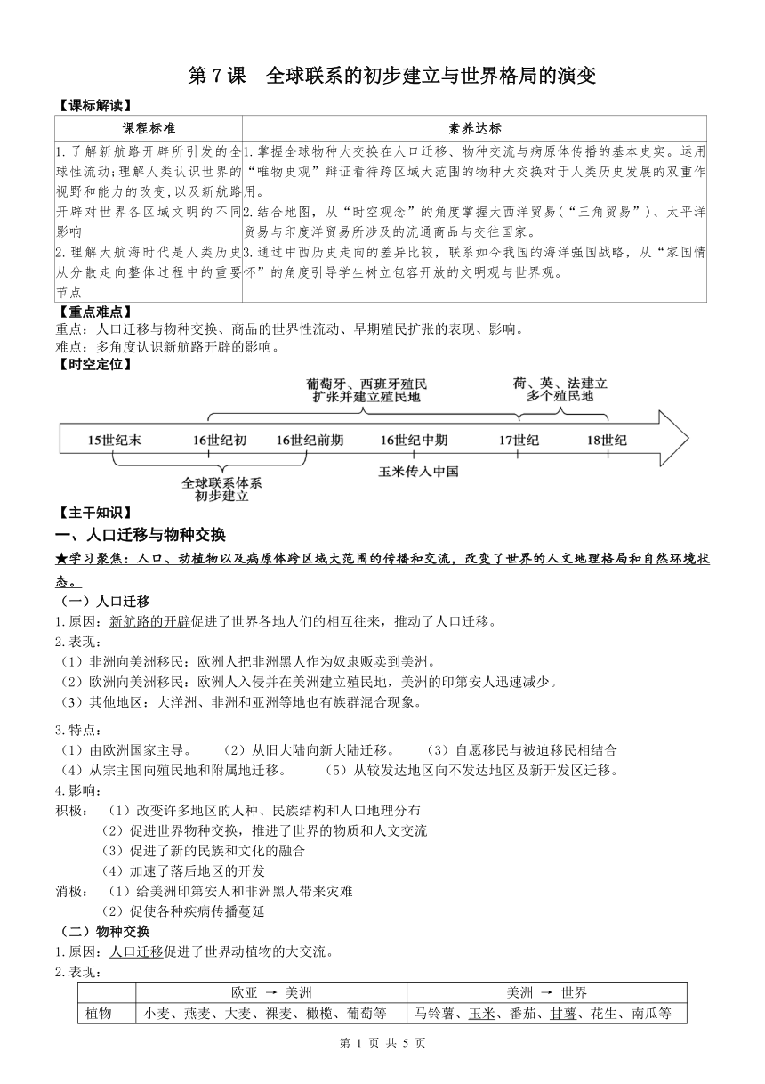 纲要（下）第7课 全球联系的初步建立与世界格局的演变 导学案（含答案）