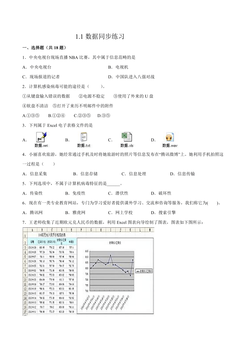 1.1数据 同步练习（含答案）2021-2022学年浙教版（2019）选修1数据与数据结构