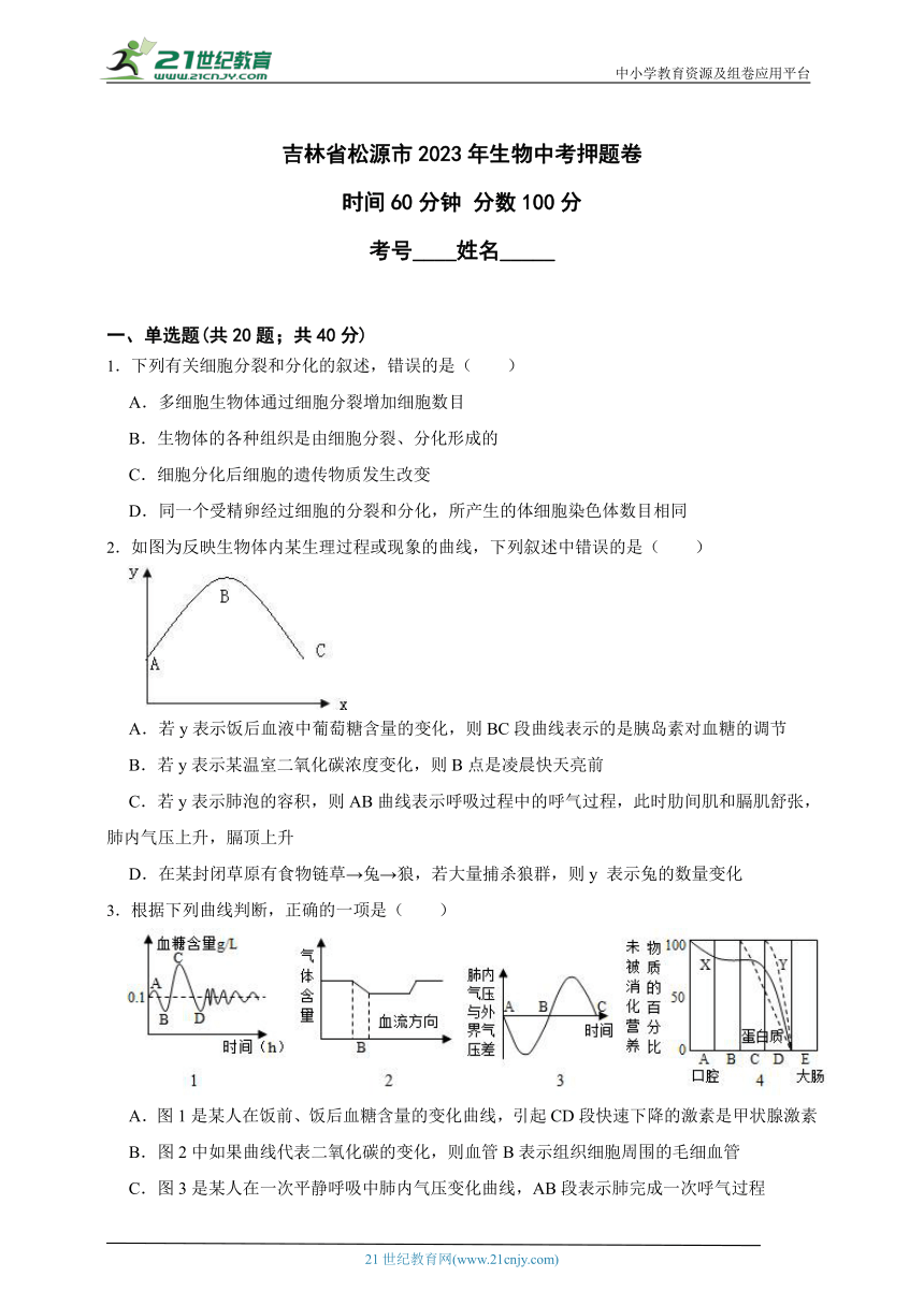 吉林省松源市2023年生物中考押题卷（含解析）