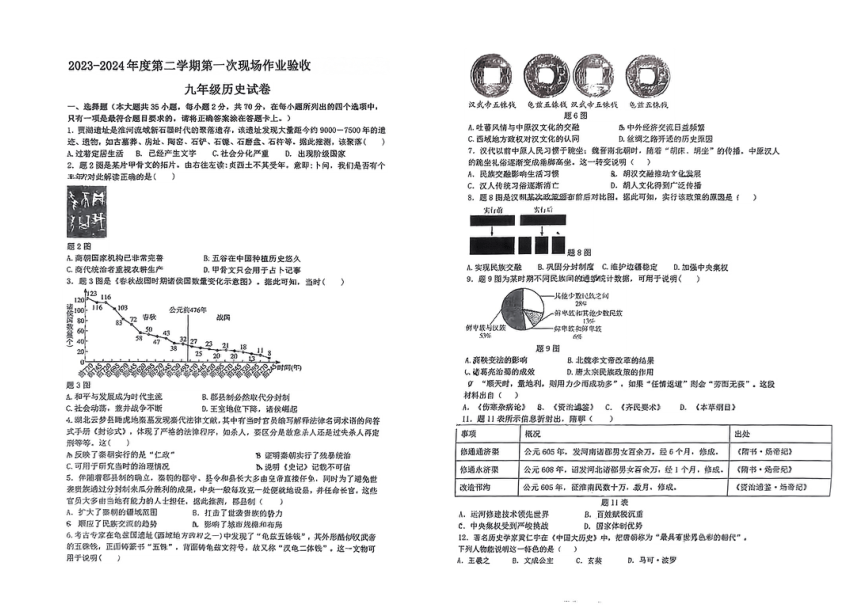 广东省龙湖区龙华街道2023-2024学年九年级下学期一模历史试卷（扫描版，无答案）