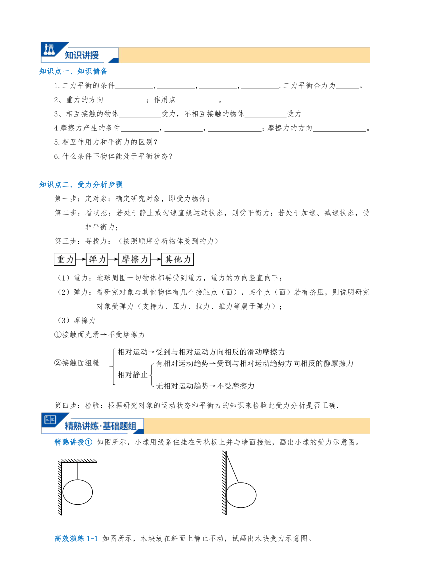 浙教版科学八上 1.受力分析、浮力的认识 暑假讲义（无答案）