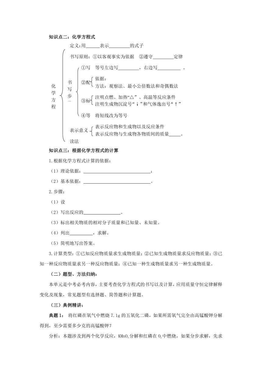 北京课改版化学九年级上册第7章 化学反应的定量研究 复习教案