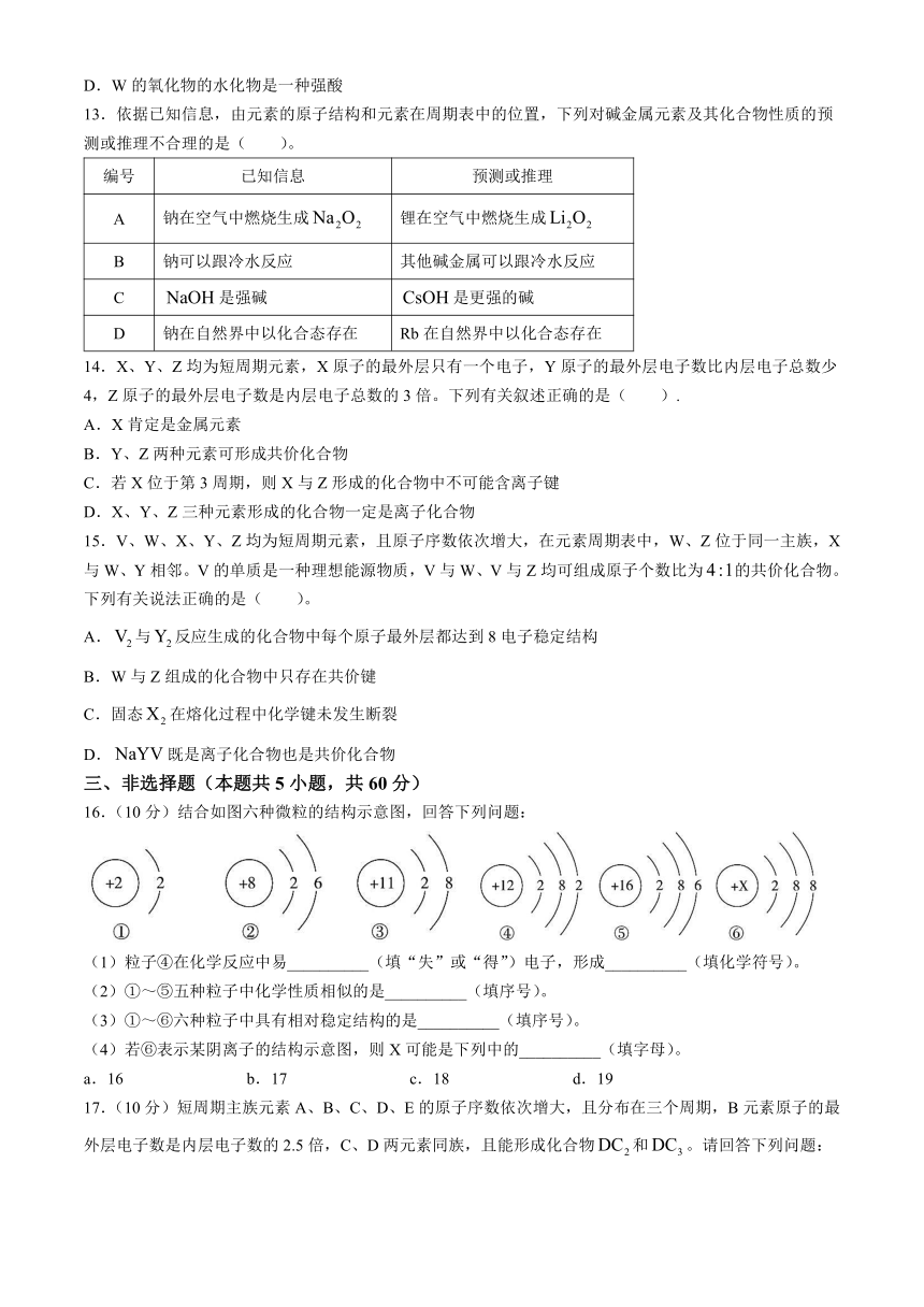 山东省潍坊国开中学2023-2024学年高一下学期清明后摸底考试（4月月考）化学试题（含答案）