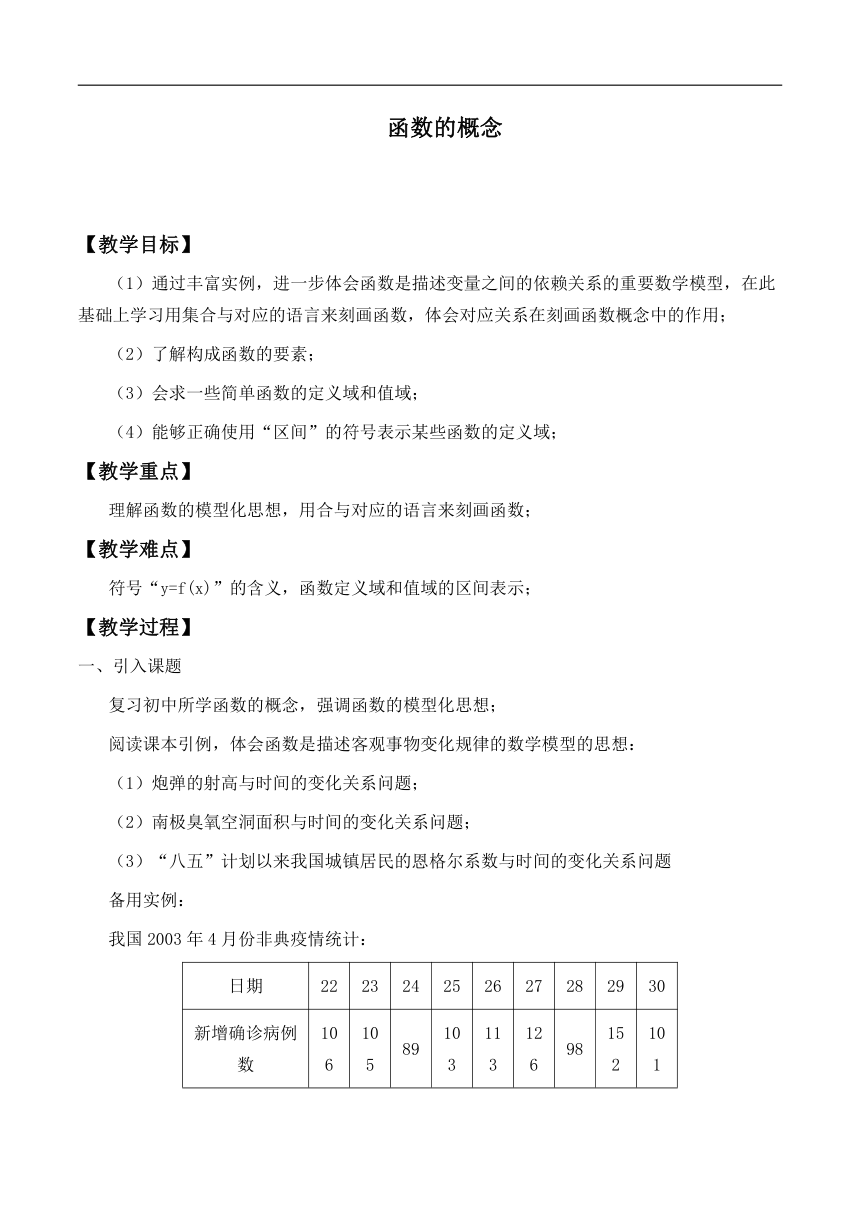 沪教版（上海）高一数学上册 3.1 函数的概念_4 教案