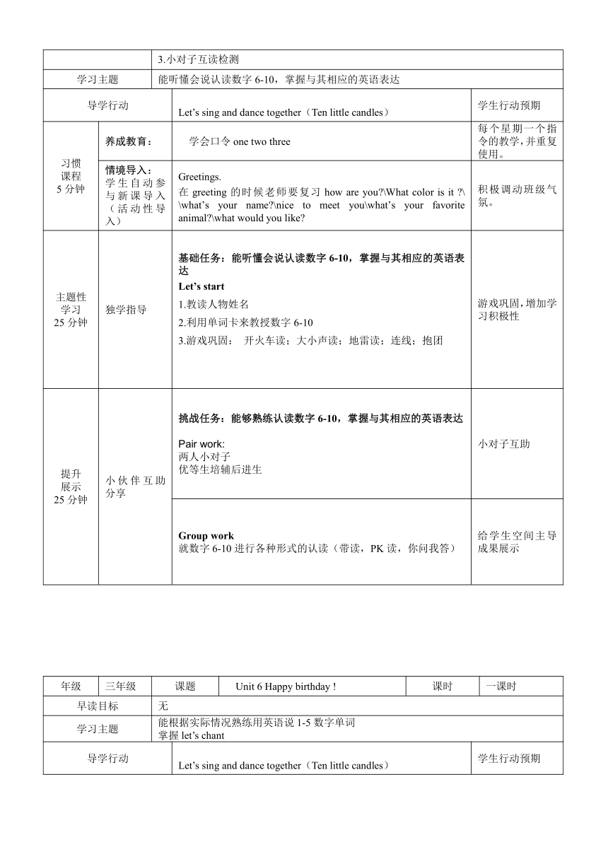 人教（PEP）英语三年级上册 Unit 6 Happy birthday! 学案（10课时，无答案）