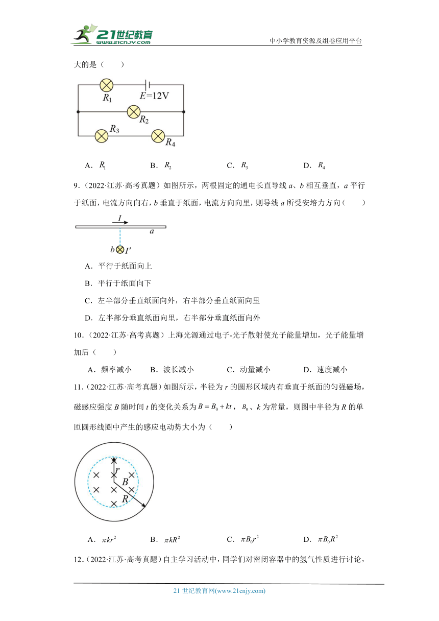 高考物理江苏卷3年（2021-2023）真题汇编-单选题①（有解析）