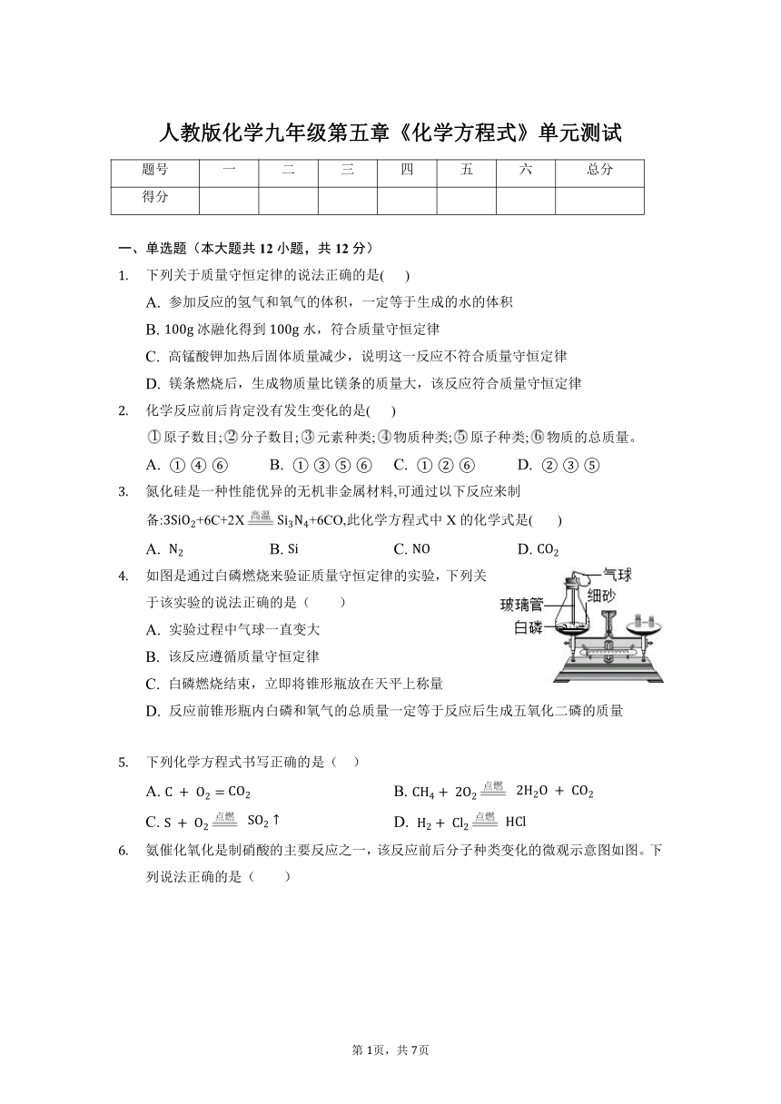第五章化学方程式单元测试(含答案)