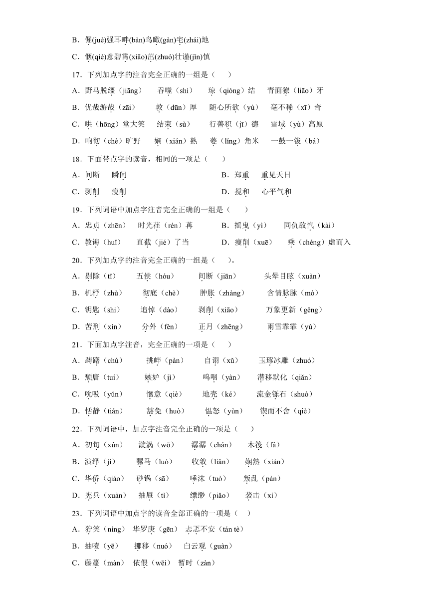 统编版语文六年级下册小升初字音选择题专练（二）（含答案解析）