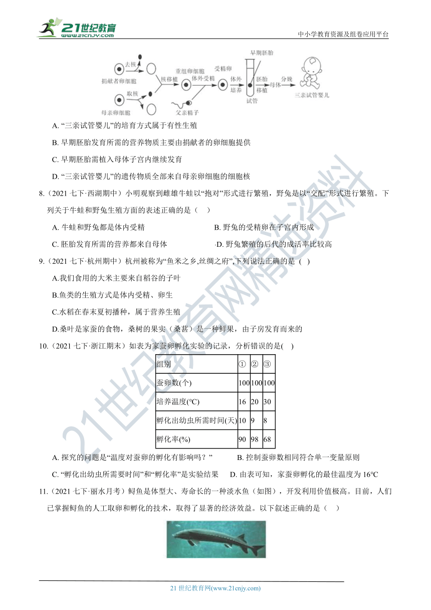 【7年级下册同步讲练测】1.3 动物的生长时期  学情检测（含答案）