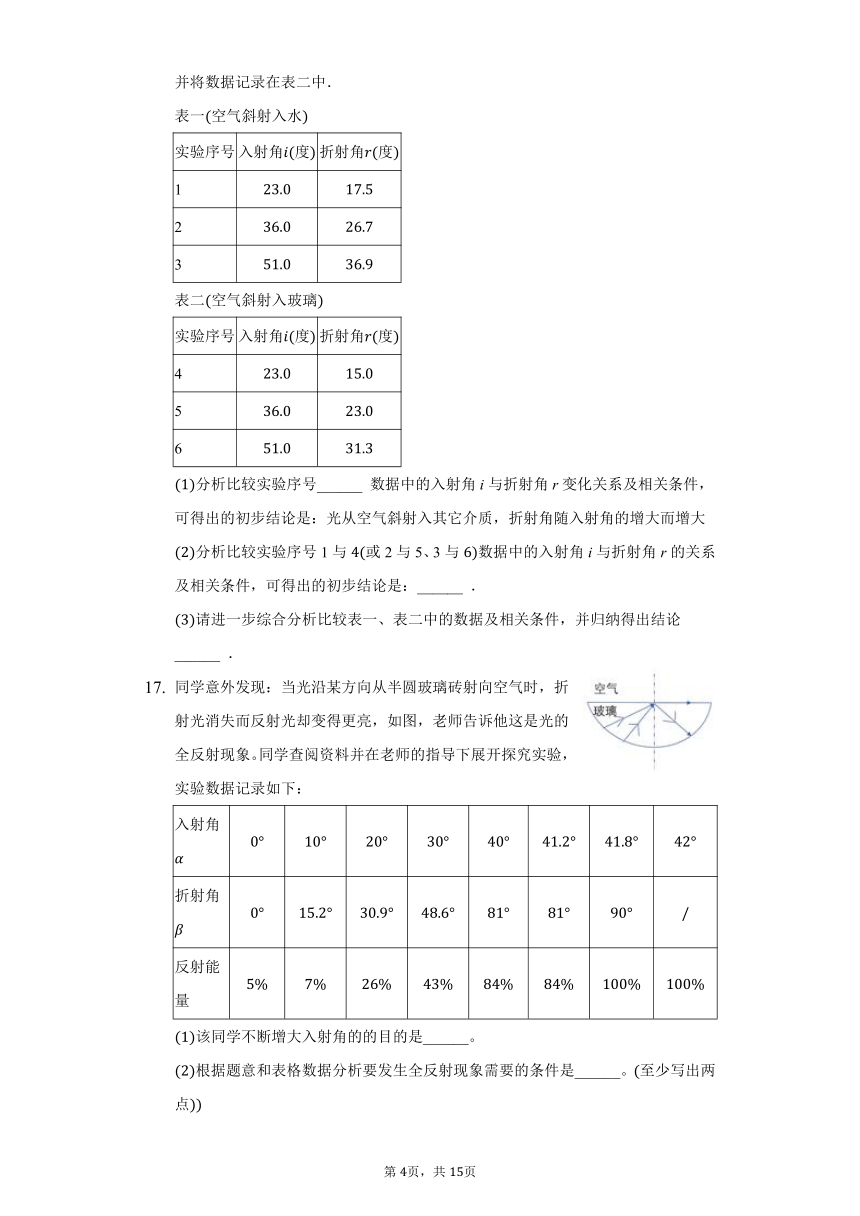 初中物理沪科版八年级上册第三章3.4探究光 的折射规律练习题word解析版