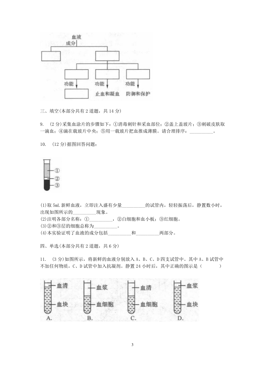 浙教版科学九年级上册章节检测 第4章代谢与平衡 4.3体内物质的运输