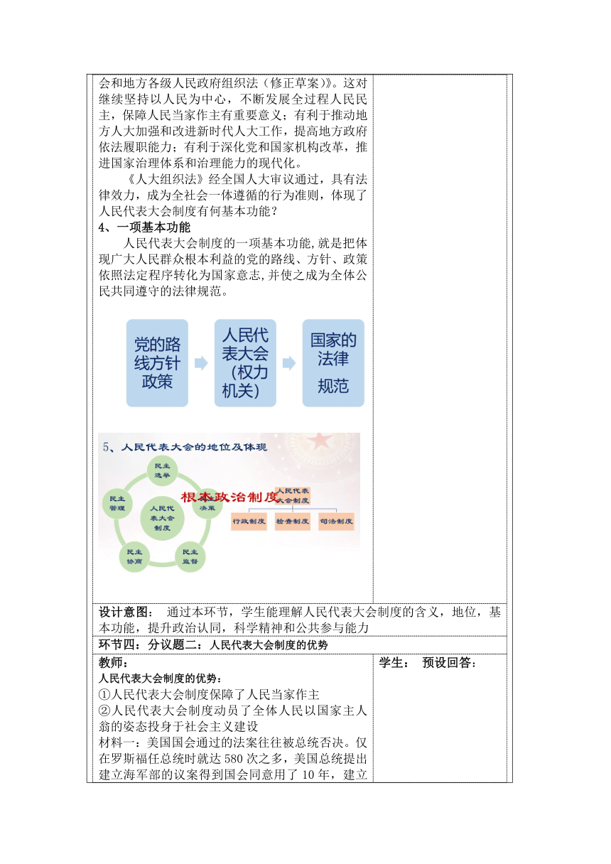 5.2 人民代表大会制度：我国的根本政治制度 教案（表格式）