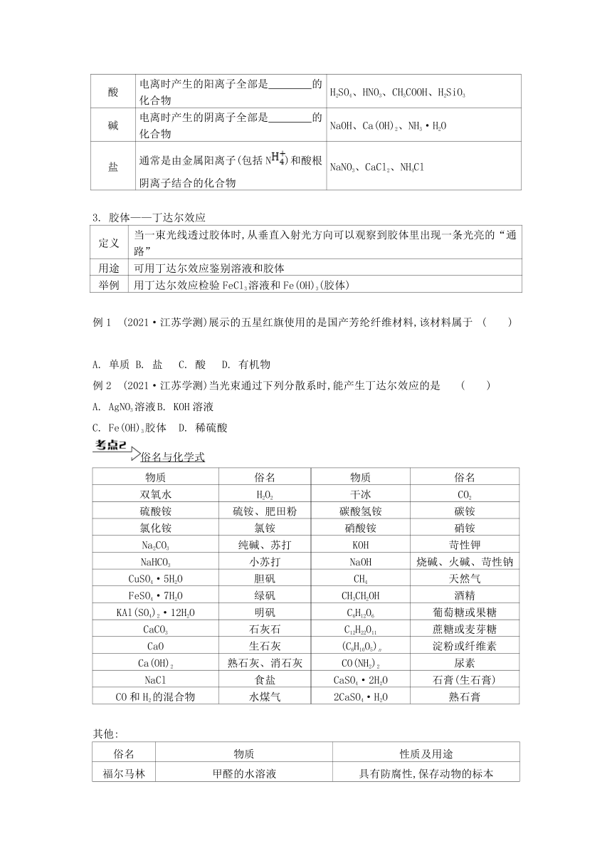 2023年江苏合格考考点各个击破 课时1　物质的分类、胶体、物质的变化、四种基本反应类型（含答案）