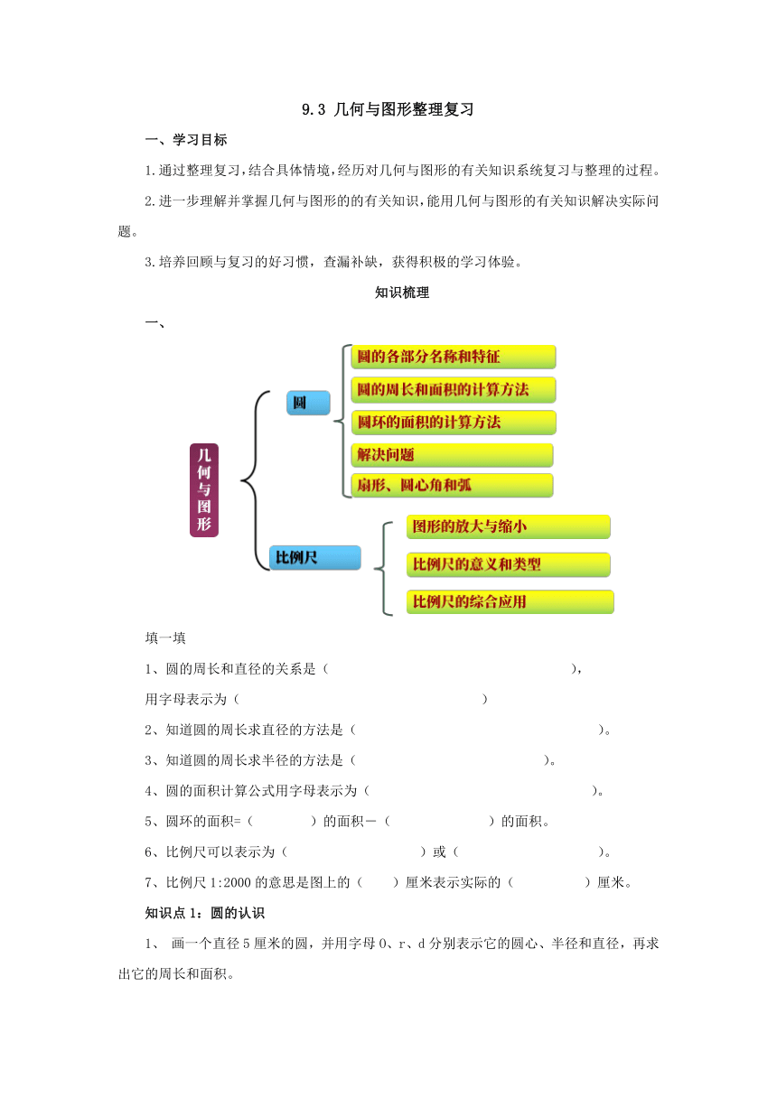 9.3几何与图形整理复习预习案2-2022-2023学年六年级数学上册-冀教版（含答案）