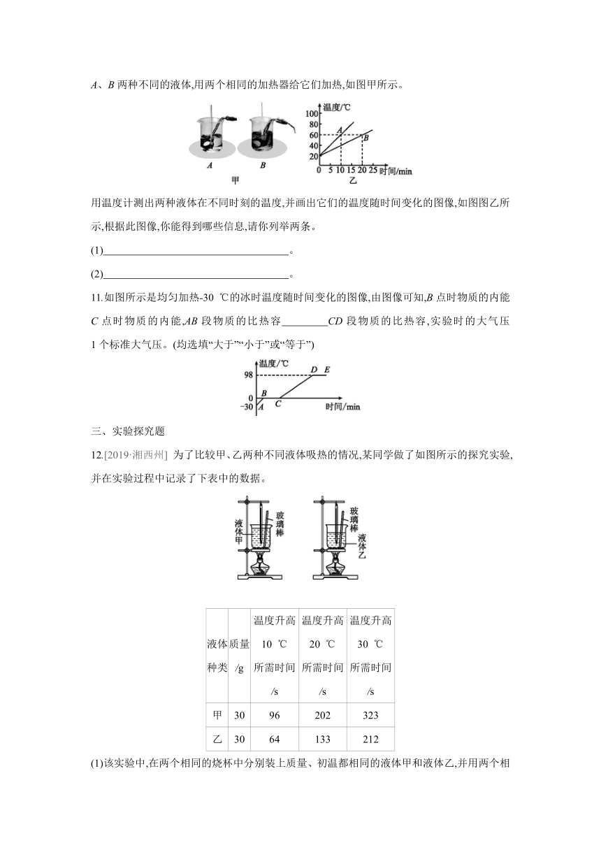 粤沪版物理九年级上册课课练：12.3　研究物质的比热容　第1课时　比热容（含答案）