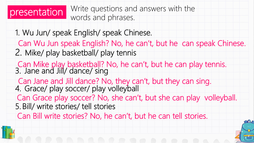 Unit 1 Can you play the guitar ？Section A Grammar 课件（20张PPT）