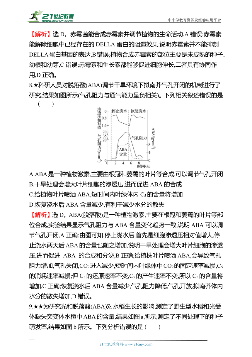 【备考2023】高考生物一轮复习同步检测：27 植物生命活动的调节（含解析）