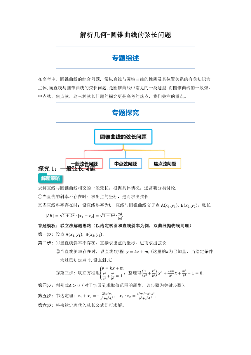 2022年高三数学二轮专题复习：圆锥曲线的弦长问题 讲义（Word版含解析）