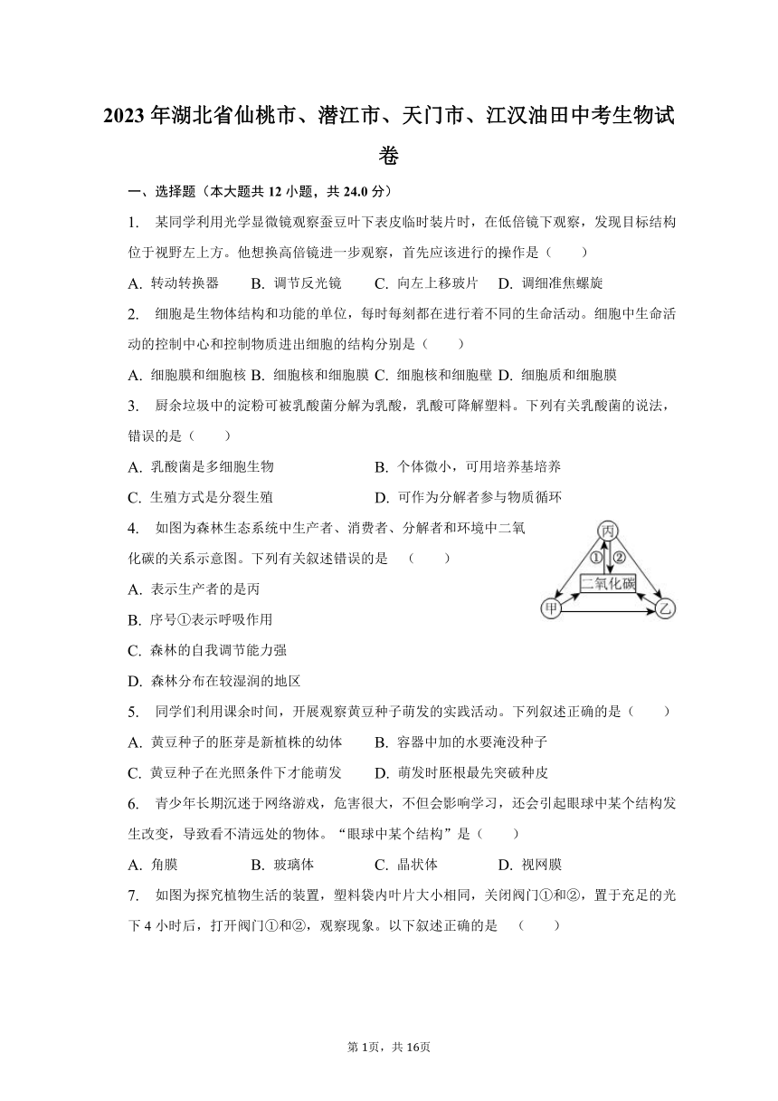 2023年湖北省仙桃市、潜江市、天门市、江汉油田中考生物真题试卷（含解析）