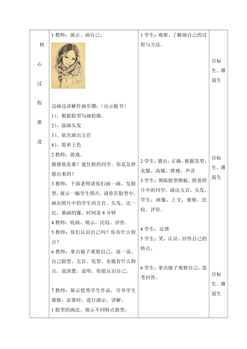 一年级下册美术教案-第8课 画自己 人美版