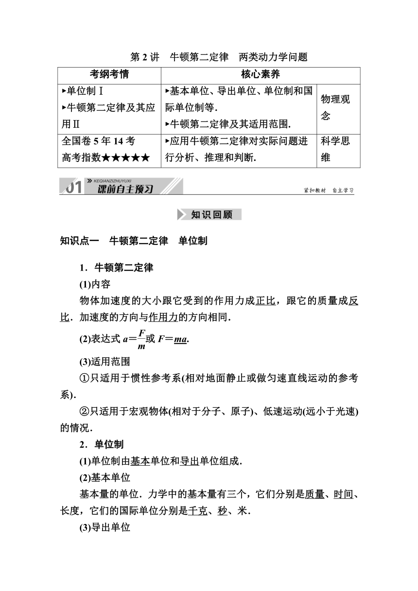 2021高三物理人教版一轮学案 第三单元 第2讲　牛顿第二定律　两类动力学问题Word版含解析