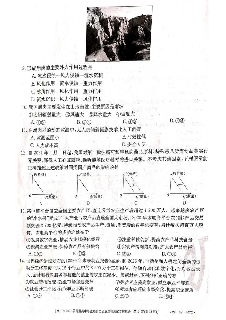 广西南宁市2021届高三下学期第二次适应性测试（4月）文综试题 图片版含答案