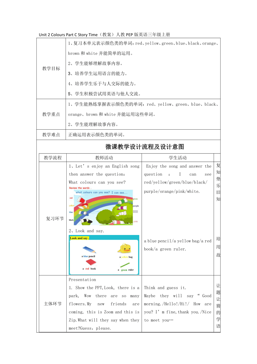 Unit 2 Colours Part C Story Time 表格式教案