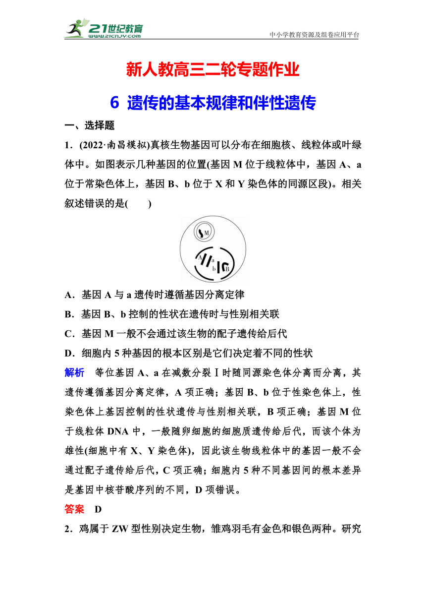 新人教高三二轮专题作业6 遗传的基本规律和伴性遗传（含解析）