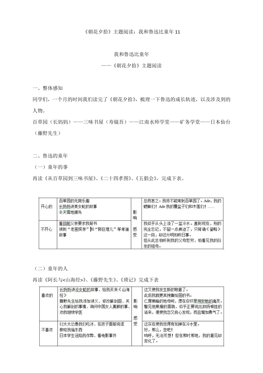 《朝花夕拾》主题阅读：我和鲁迅比童年