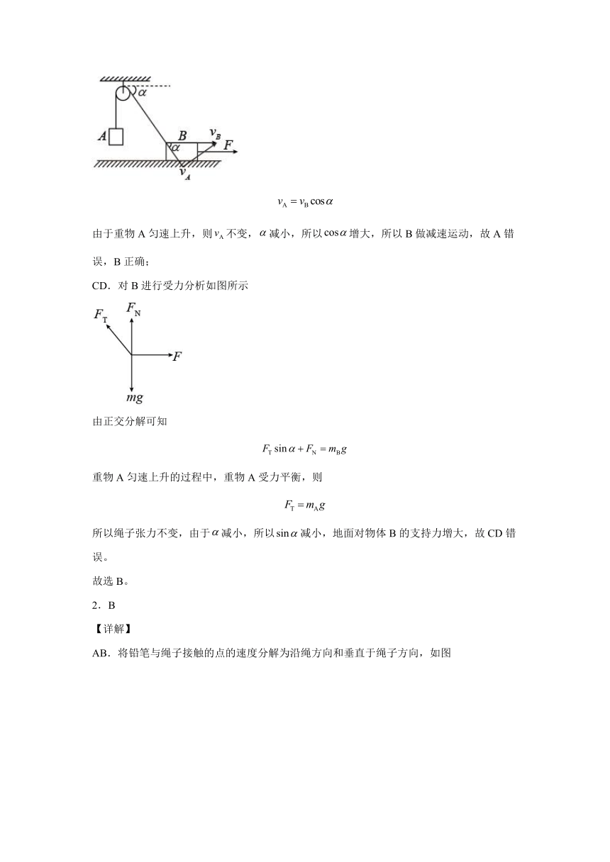 专题4.2 杆、绳连接物体运动的分析—2022届高考物理一轮复习易错疑难点练习（word版含答案）