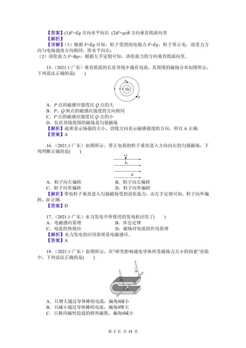 专题6电磁现象与规律-近5年全国各地合格性考试（学业水平测试）真题专题汇编（word版含答案）