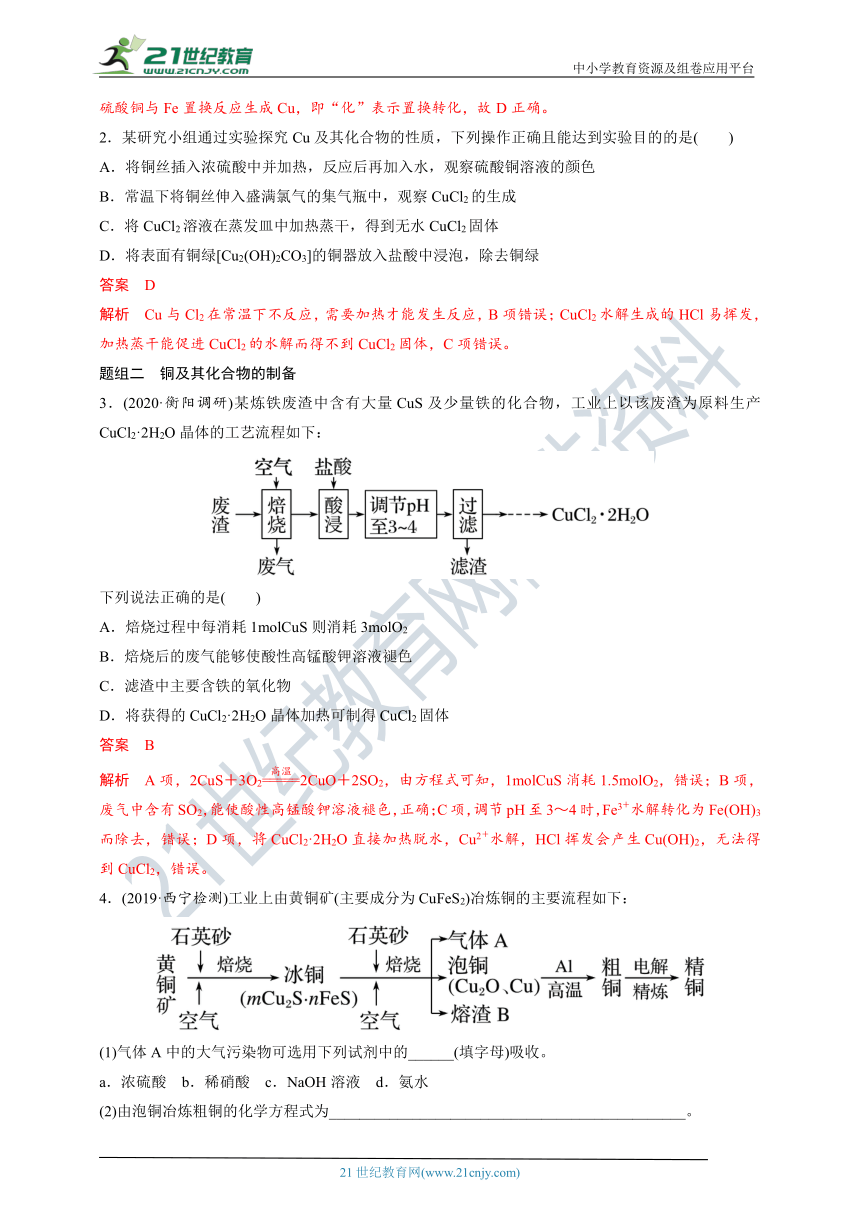 【备考2022】高考化学一轮复习第9讲其他常见金属（Mg、Al、Cu）及金属冶炼考点二Cu及其化合物的性质、金属冶炼（解析版）